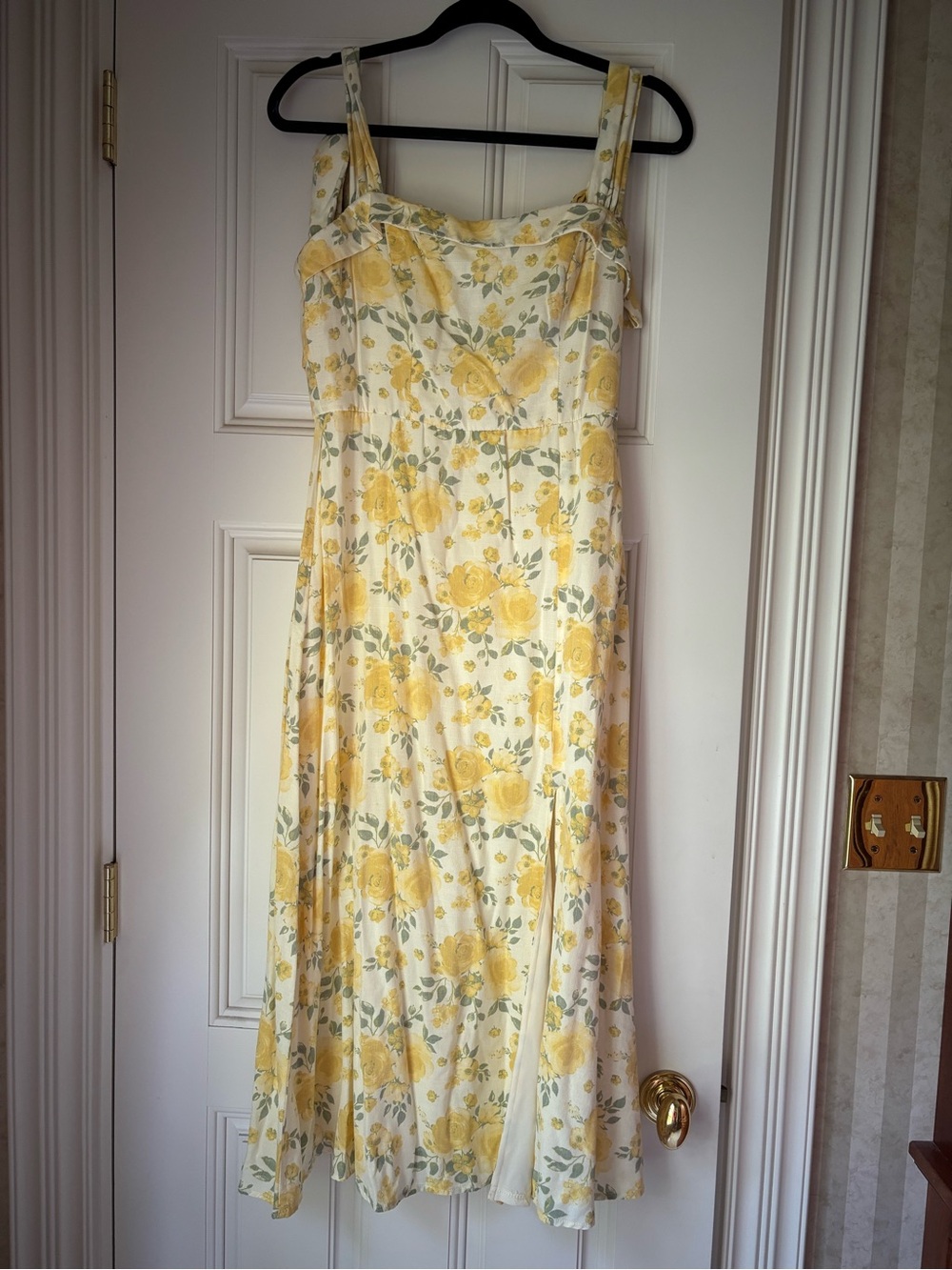Trixxi Yellow Floral Midi Dress with Green Leaf Print